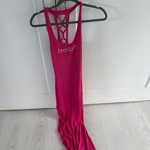 Bebe Hot Pink Dress Or Bathing Suit Cover Up Pink Long Maxi Dress XS Logo